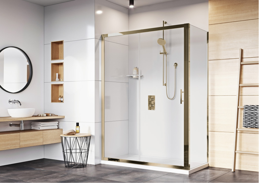 Corner Sliding Door In Brushed Brass