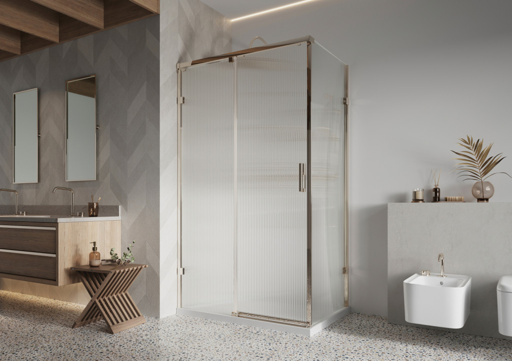 Corner Fluted Sliding Door Brushed Brass
