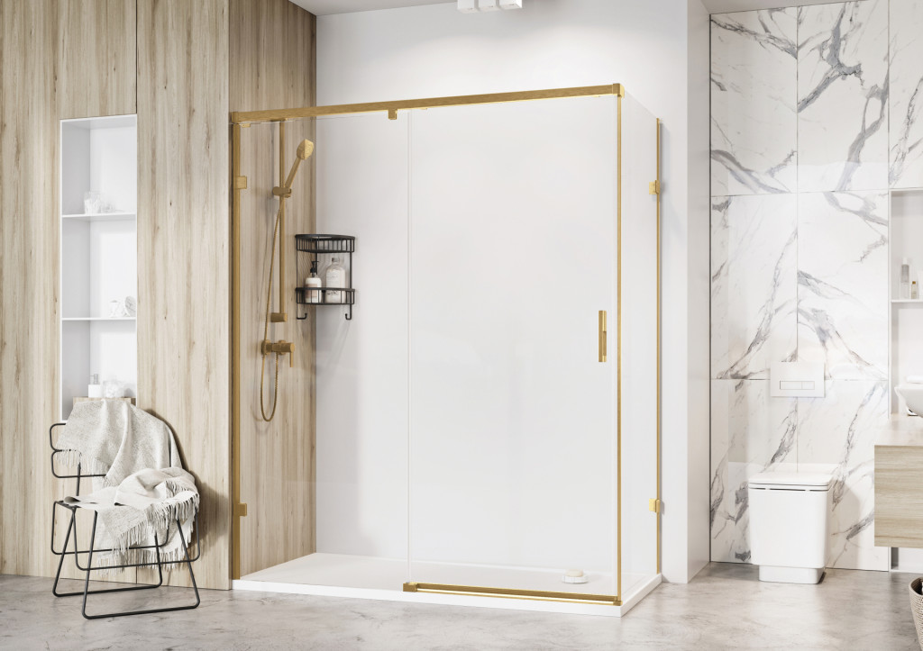 Corner Clear One Door Slider Brushed Brass